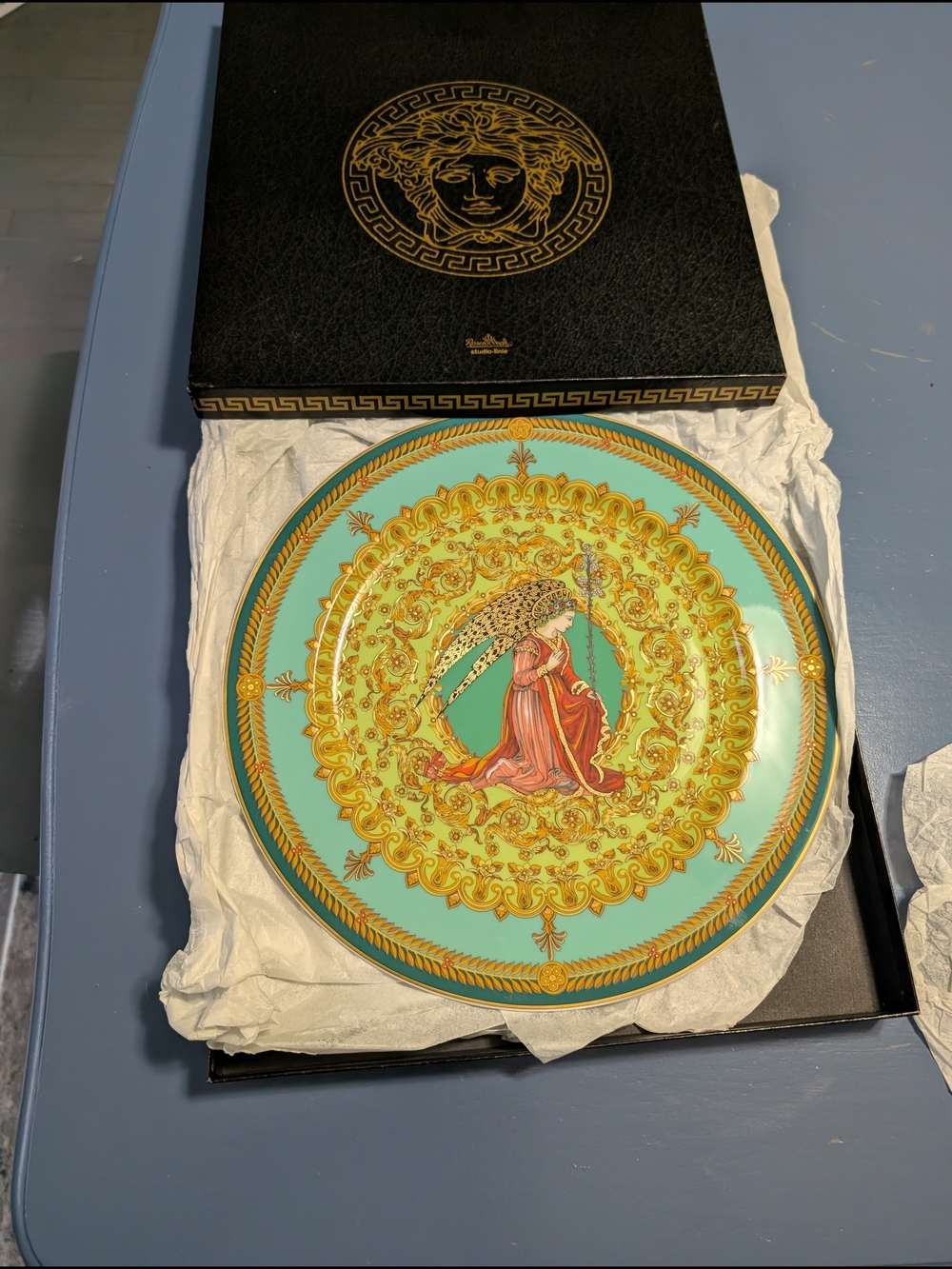 Versace Decorative Plate in Turquoise and Gold